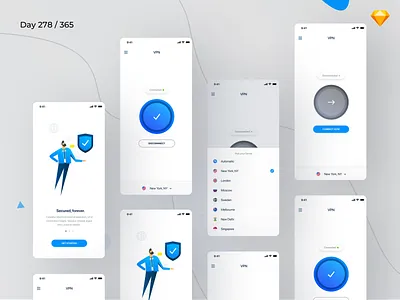VPN Mobile App UI Kit Freebie | Day 278/365 - Project365 challenge daily ui design challenge freebie freebie friday ios mobile app project365 sketch sketch freebie vpn vpn free app ui kit vpn mobile app