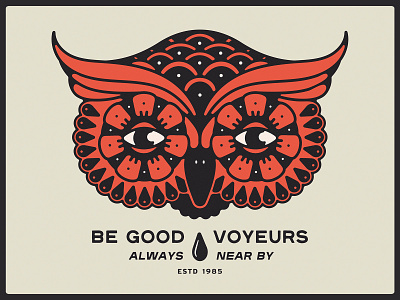 BG Voyeurs. art badge brand branding design drawing dribbble eye graphic design hand drawn handdrawn identity illustration lockup logo marks owl portfolio typography voyeur