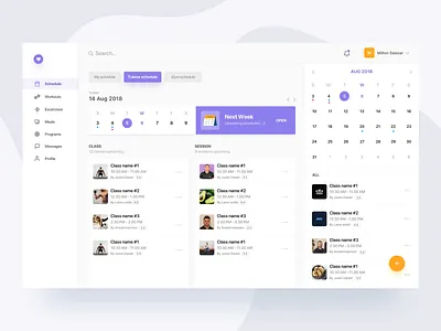 Schedule calendar dashboard design fitness gym illustration landing page profile schedule search trainer typography webdesign website