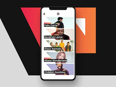 Artists app artists bold clean design hellohello interface ios minimal music red simple ui ux white