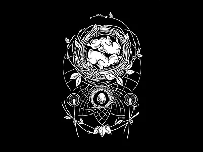 Inktober Day 7 - Exhausted art birds cintiq digital illustration inktober inktober2018 nest sacred geometry witchy