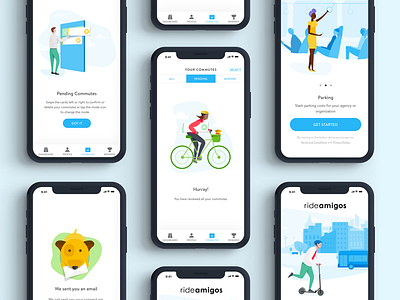 Ride Amigos car sharing characters commute illustration mobility ride amigos ui
