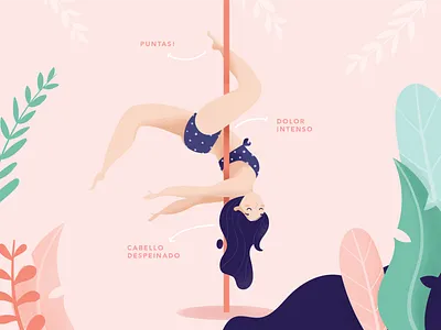 I turn 2 years doing pole! adobe app costa rica cute design girl icon illustration illustrator ilustracion nature pink plants pole poledance sport ui vector vectors women