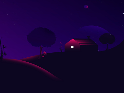 Below the sky (Day 6/365) hills house house icon icon illustration light night sky space tree vector