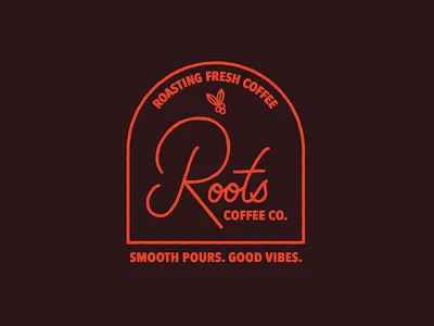 Roots Coffee Co. badge bean coffee grand hand letter plant rapids roasters roots script type