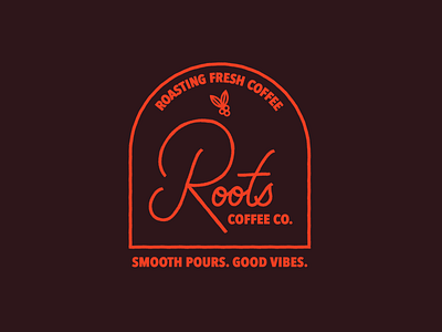Roots Coffee Co. badge bean coffee grand hand letter plant rapids roasters roots script type