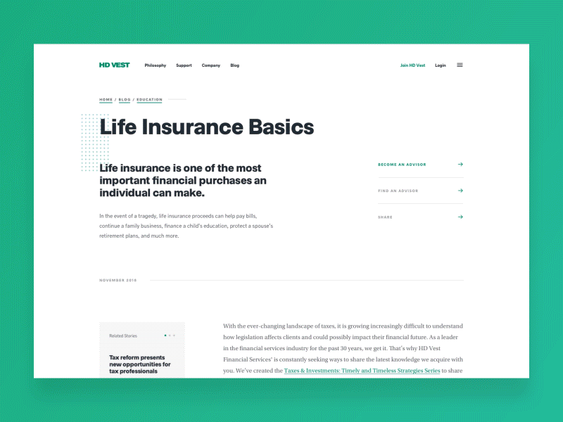 HD Vest® | Blog Interaction article blog gradient green header interaction navigation progress sticky web website
