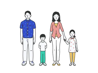 Family 2d illustration animation character design characters cute dad design face family illustration kids line love mom parents portrait son vector woman
