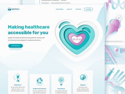 Medical Equipment Distributor Landing Page healthcare heart icons landing page medical design medical equipment orthopedics prosthesis ui design web design web site