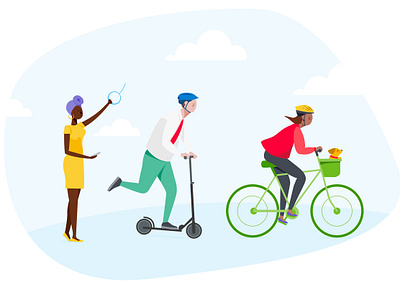 Ride Amigos Characters bike bus characters community commute commuters commuting illustration mobility ride amigos ride share scooter
