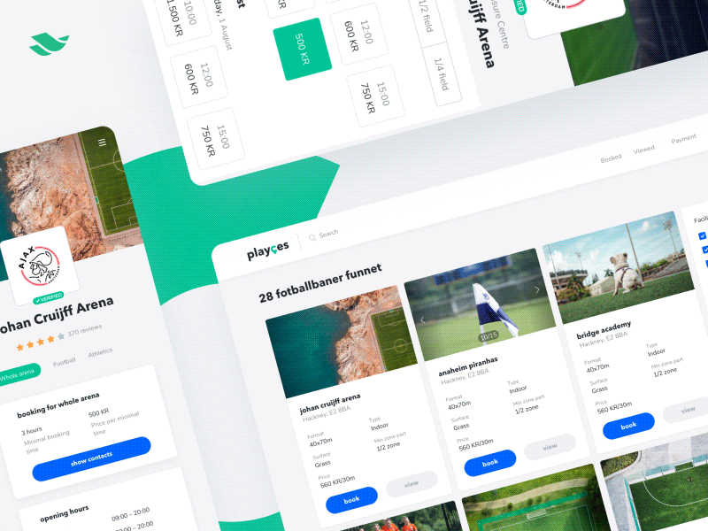 UI Animation for the Playces animation book booking calendar coach dashboard dmin panel filter football logo management mobile notifications planing rating schedule search sports app sports facility statistics