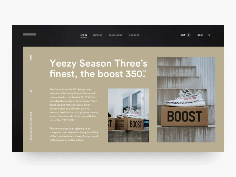 Yeezy Animation adidas animation design flyout interaction menu shoes sidebar sneaker ui ux
