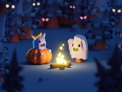 Halloween 2018 (WIP shot) 3d b3d blender campfire cute illustration isometric low poly monsters