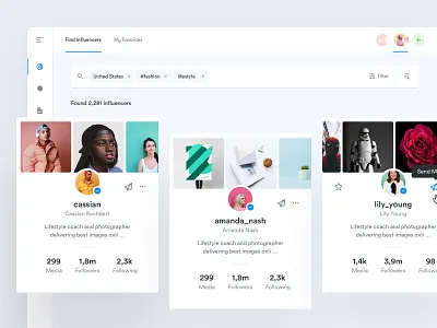A - Search Influencers analytics app charts dashboard design interface search social app ui user experience user interface ux ux ui ux design web
