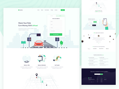 Uthao- Ride Sharing Landing Page app app landing apps clean creative design google illustration landing landing page modern ride saas trend typography uber user interface ux web website