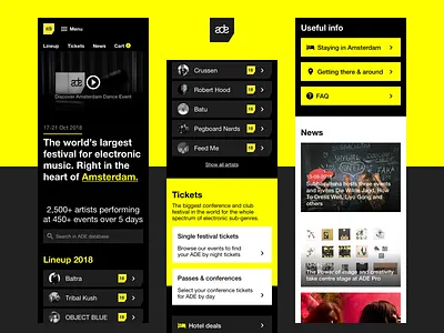 Amsterdam Dance Event - Mobile site ade amsterdam branding concept dance design event festival flat hero home mobile music onepage sketch ui ux web website