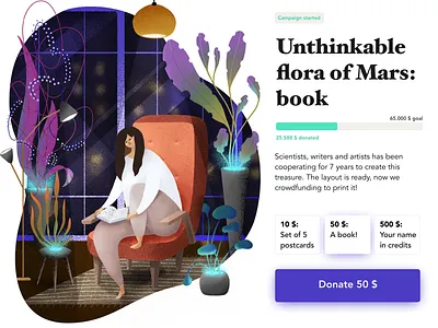 Daily UI #032: Crowdfunding crowdfunding dailyui dailyui032 flora girl illustration mars plants product page