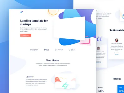 Sienna - HTML landing page for startups css free freebie freebies html landing page template theme design ui