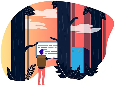 Microclimate Header Illustrations gradient human ibm ibm design illustration microclimate nature plants server vector vector illustration woods