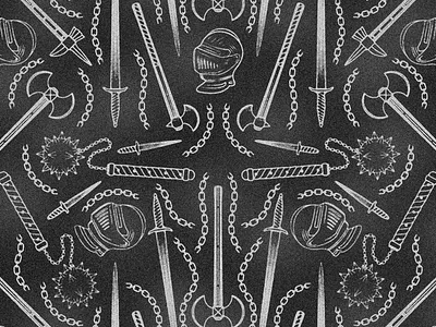 Medieval Warfare Pattern axe helm illustration knight mace metal pattern photocopy punk sword zine