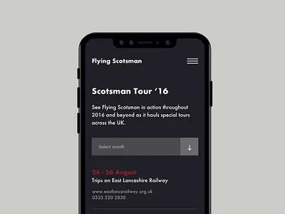 The Flying Scotsman Tours events menu mobile portfolio responsive uidesign uiux userinterface ux design uxdesign website