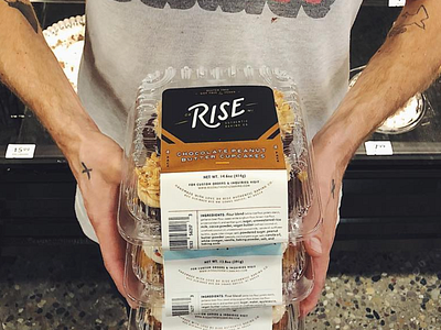 Snapshots of RISE in the wild - Pt. 2 4 pack art direction bakery branding cupcakes design graphic design label logo packaging packaging design stickers typography vegan