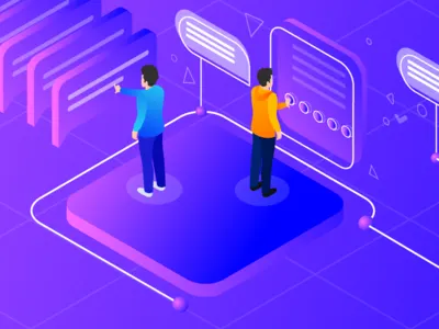 Live Chat Best Practices ` acquire blog acquire support article blog blog header blog illustration cover illustration gradient helpdesk isometric isometric illustration live chat support