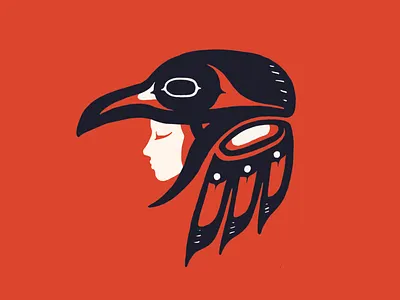 Woman consumed by Raven digital art illustration indigenous native raven salish