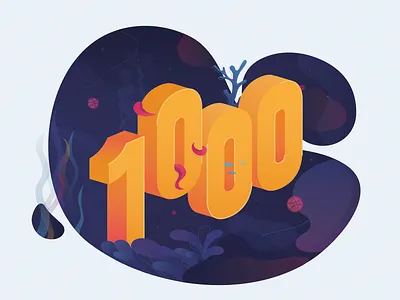 Miquido 1000 Followers 1000 aquarium colorful design followers illustration octopus sea typography underwater