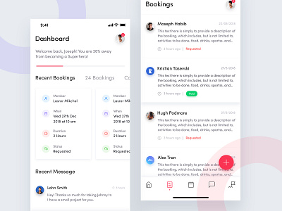 Heroes App Dashboard Screen & Booking Screen app app animation app concept arts crafts health app health wellbeing heroes app heroes app design high fidelity homecare app design household tasks iphone x iphone x app minimal mobile app design mobile app experience navigation bar outdoor adventures skills training ux