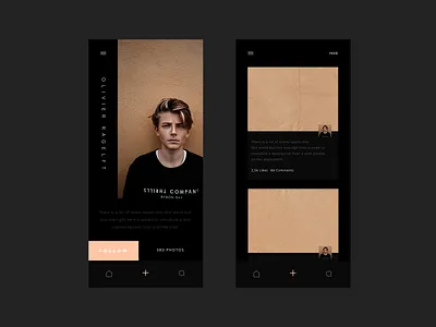 Photo - Social App (Profile & Feed) black clean concept dailyui dark framer freebie grid illustration ios layout minimal minimalism profile ressource simple typography ui user ux