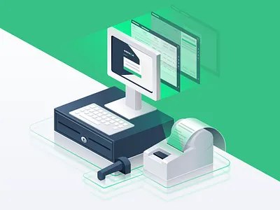 POS System Illustration cashbox check drawing graphic illustration landing pos sketch vector web