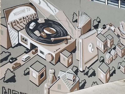 Telegraph #Bizerkeley Mural 2 art berekeley books building california color isometric mural music painting public art record