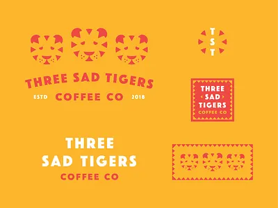 Three Sad Tigers brand branding coffee icon identity illustration logo orange red tiger typography