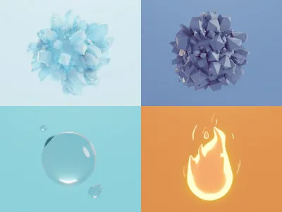 3D elements b3d blender elements fire ice illustration isometric low poly rock water