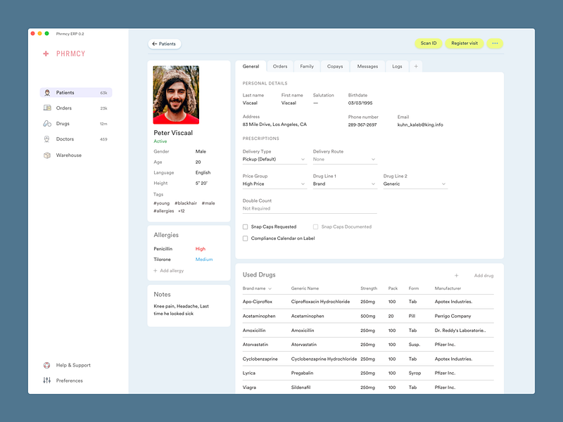 Patient Profile app big data complex crm dashboad dashboard dashboard ui design desktop drugstore ecommerce erp figma management management app product product design ui ux uxdn