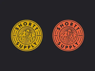 Explore Badges adventure badge explore illustration minimal mountains river supply trees