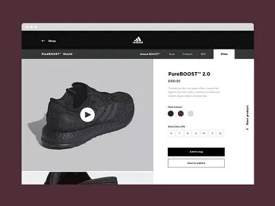 Adidas Pure Boost adidas ecommerce minimal photography portfolio productdetail pureboost responsive shop uidesign uiux userinterface uxdesign webdesign website