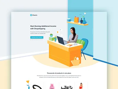 Dropshipping Landing Page Design bright colors colors design flat illustration landing page minimal ui vector web design
