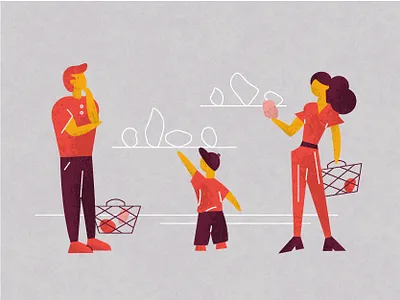 Brand Message — 2 of 2 branding cart characters compare consumer flat grocery holding illustration marketing minimal modern people products retail shopping standing texture thinking trendy