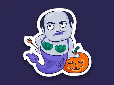 Merman Halloween cartoon halloween illustration man mermaid merman pumpkin sticker