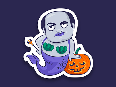 Merman Halloween cartoon halloween illustration man mermaid merman pumpkin sticker