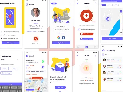 Emergency App app app concept dashboard design emergency friends login mockup profile signup tracking typogaphy ui ux