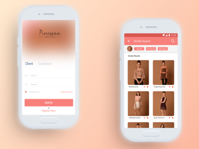 Sign in and Product Selection screen android android app android app design design ecommerce fashion fashion app interace mobile app design ui uidesign ux design