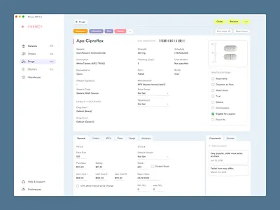 Single Drug View bright clean complex crm dashboad dashboard dashboard ui desktop drugs drugstore ecommerce erp forms management pharmacy product product design ui ux uxdn