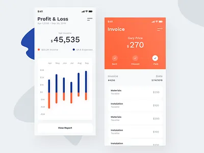 Business App UI bank business business app chart finance invoice pay send stat white