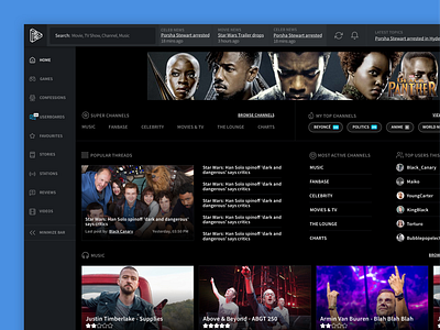 Media Portal Design app clean dark media minimal news player sidebar ui ux web app website