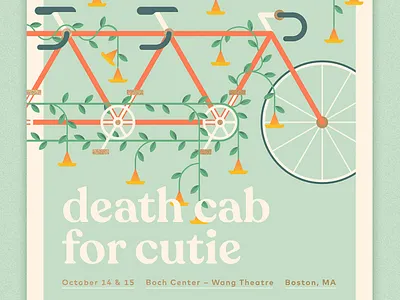 Death Cab for Cutie - Boston Poster bicycle chain crank cycle flora grain illustration poster screen print tandem trumpet vince wheel