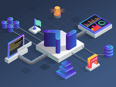 cmd: Isometric Illustration alarm analytics authentication backend cmd command dashboard endpoint grid illustration isometric linux notification server stats terminal web