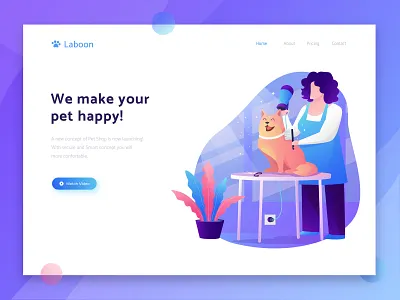 Landing Page Illustration Exploration for Pet Service Website dog header homepage illustration landing page pet service ui ix